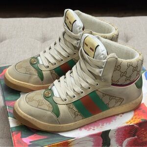 Gucci Men’s Screener GG green & beige high-tops in size 7.5 (US 8)